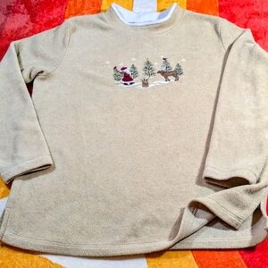 Vintage Croft & Barrow Holiday Fleece Pullover, Tan Women's LG Mock Turtleneck